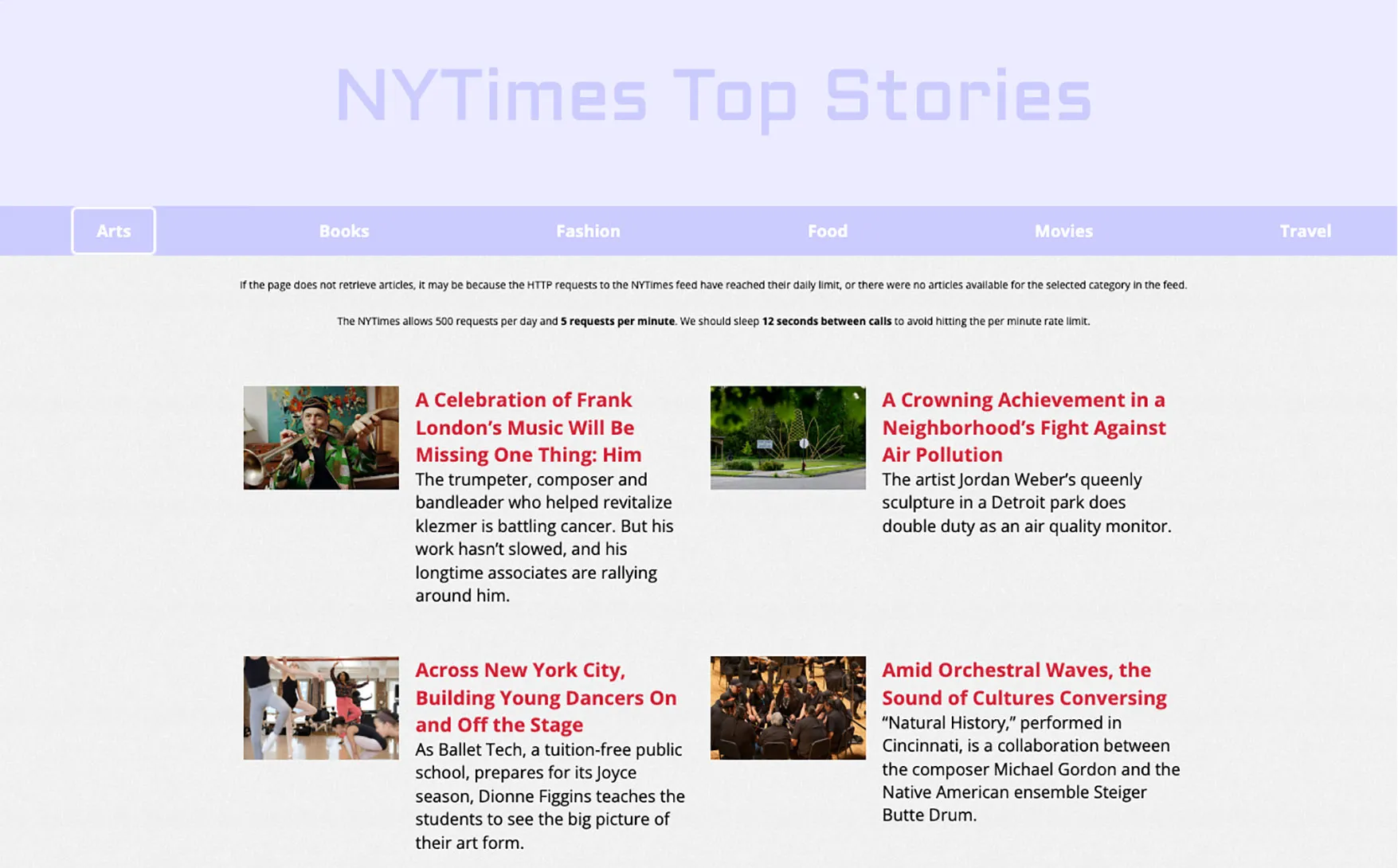 NYTimes Stories - Fetch API