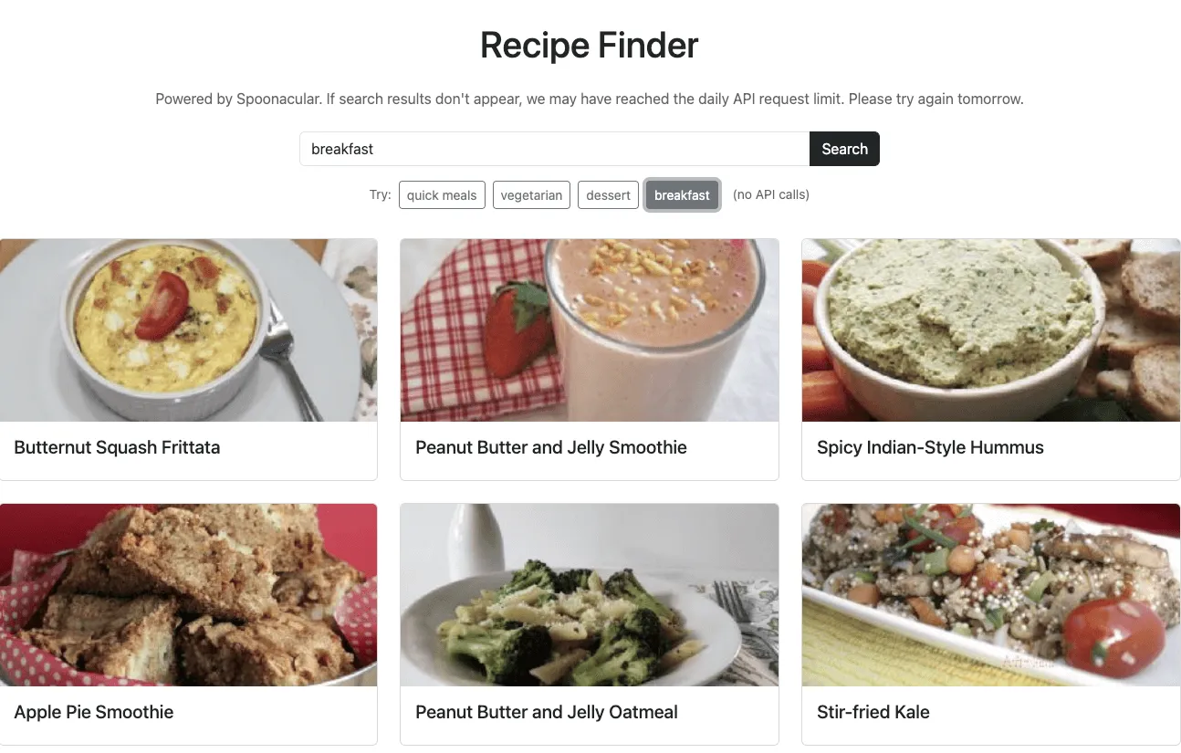 Recipe Finder App - Fetch API